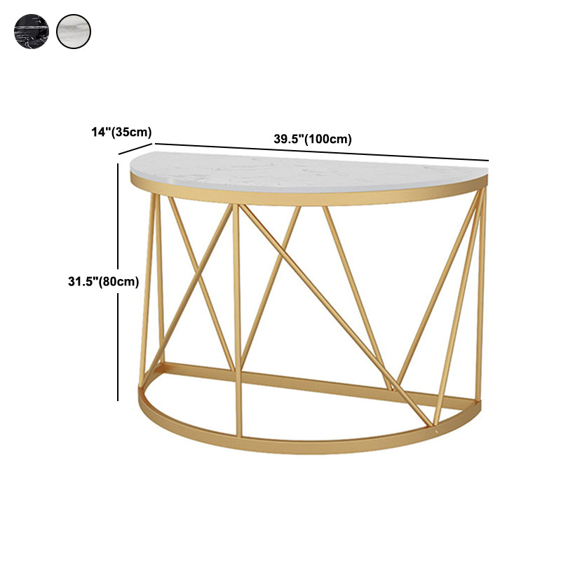 Contemporary Marble Console Sofa Table Half Moon Iron End Table for Hall