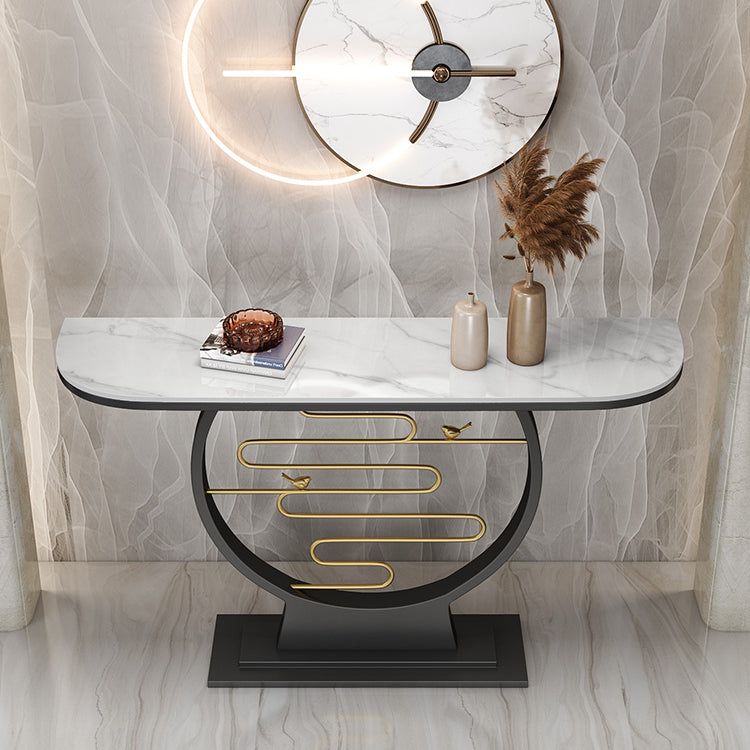 Modern & Contemporary Stone Console Sofa Table Half Moon Iron End Table for Hall