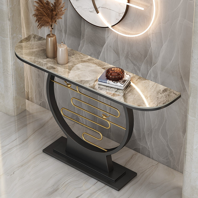 Modern & Contemporary Stone Console Sofa Table Half Moon Iron End Table for Hall