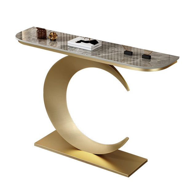 Modern Stone Console Accent Table Half Moon Iron End Table for Hall
