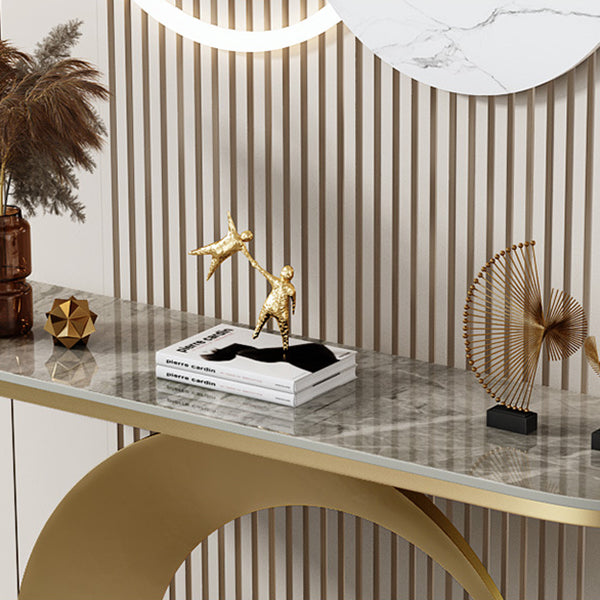 Modern Stone Console Accent Table Half Moon Iron End Table for Hall