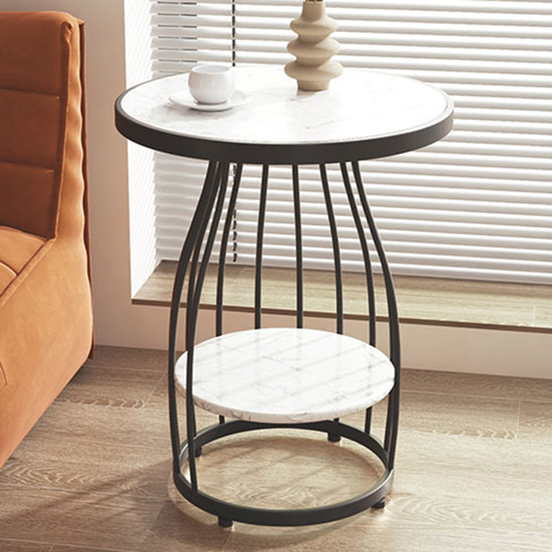 Modern Frame Side Table Slate Round Sofa End Table with Storage