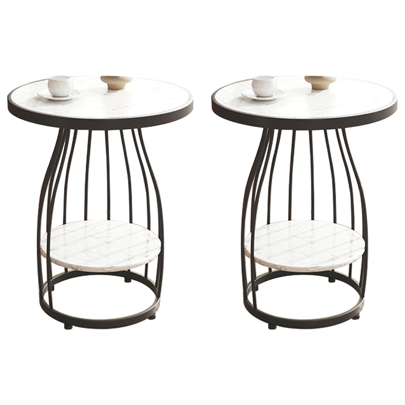 Modern Frame Side Table Slate Round Sofa End Table with Storage