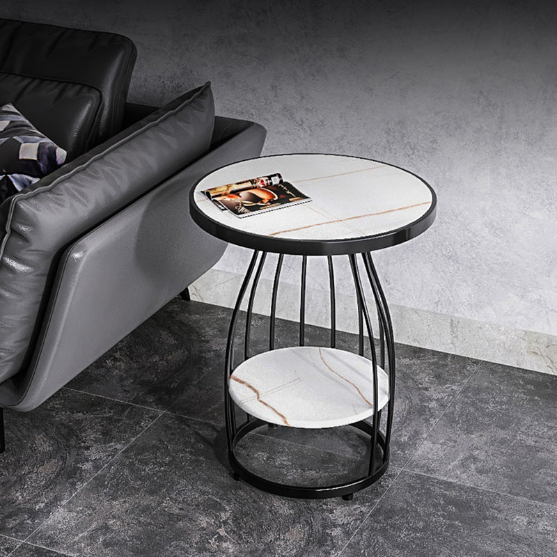 Modern Frame Side Table Slate Round Sofa End Table with Storage