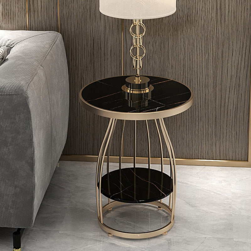 Modern Frame Side Table Slate Round Sofa End Table with Storage
