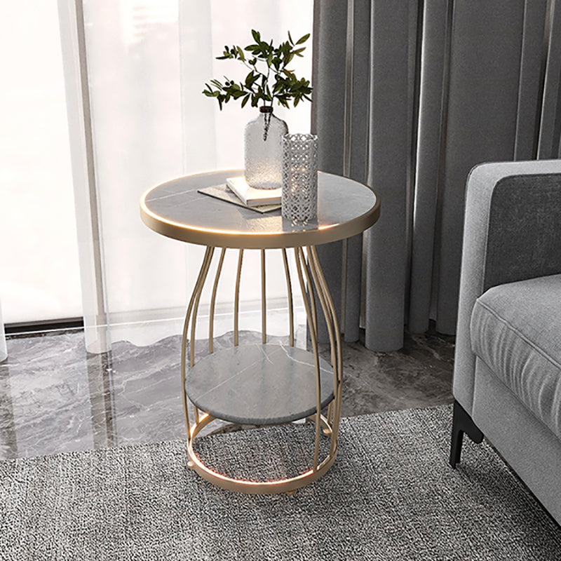 Modern Frame Side Table Slate Round Sofa End Table with Storage
