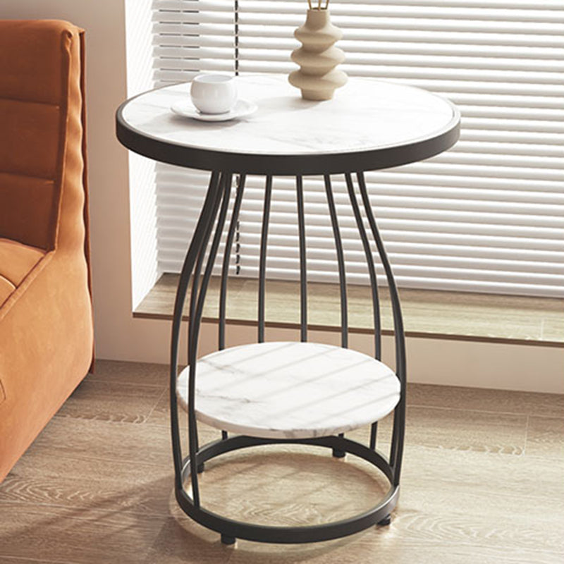 Modern Frame Side Table Slate Round Sofa End Table with Storage