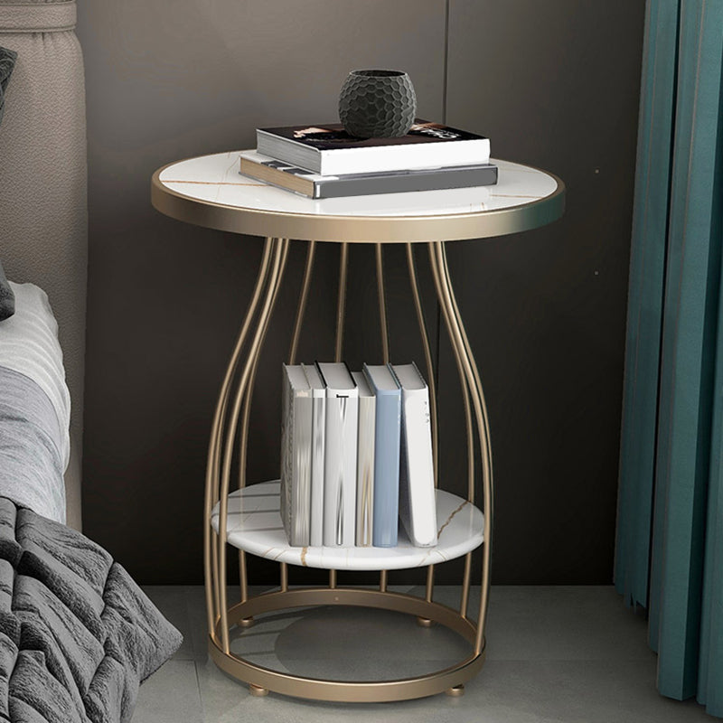 Modern Frame Side Table Slate Round Sofa End Table with Storage