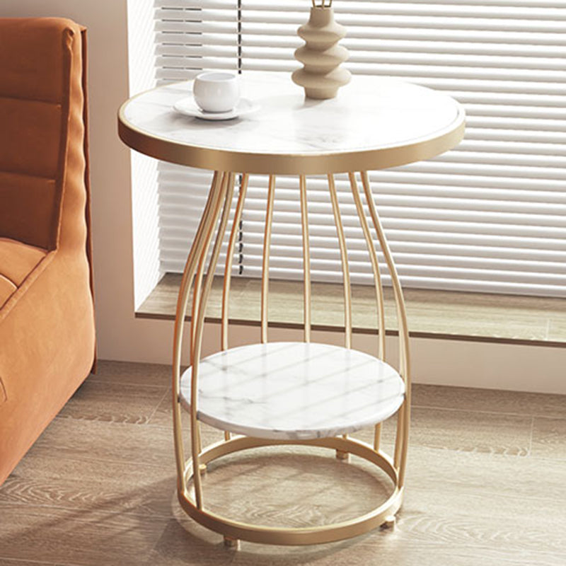 Modern Frame Side Table Slate Round Sofa End Table with Storage