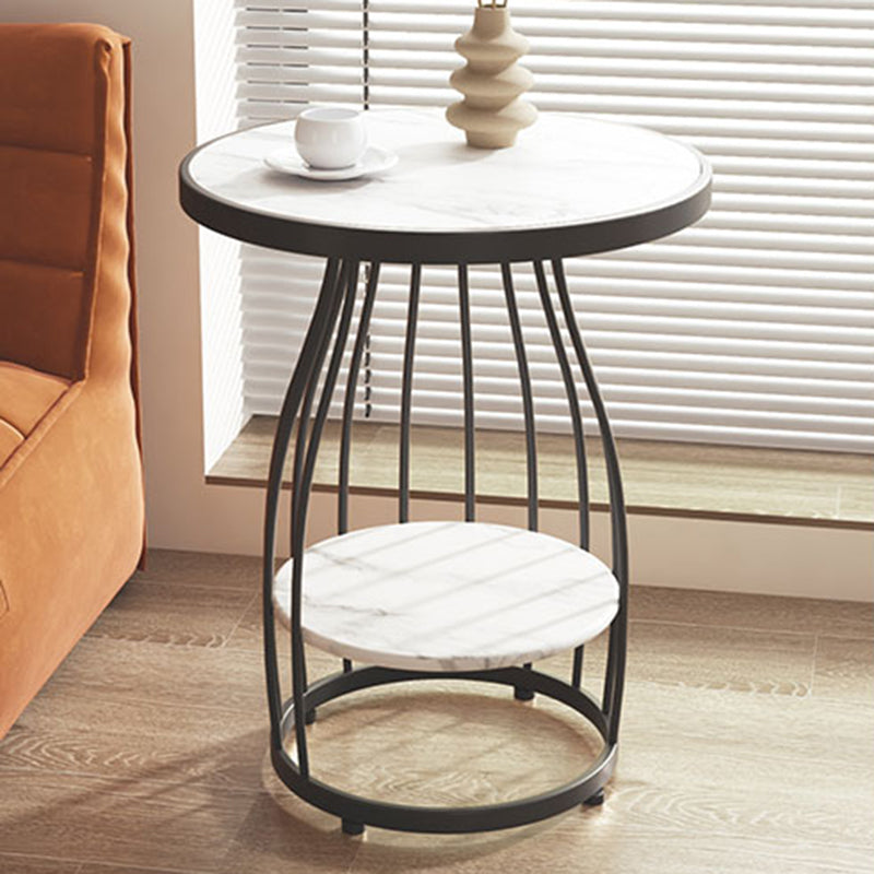 Modern Frame Side Table Slate Round Sofa End Table with Storage