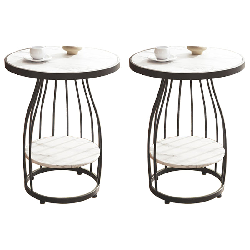 Modern Frame Side Table Slate Round Sofa End Table with Storage