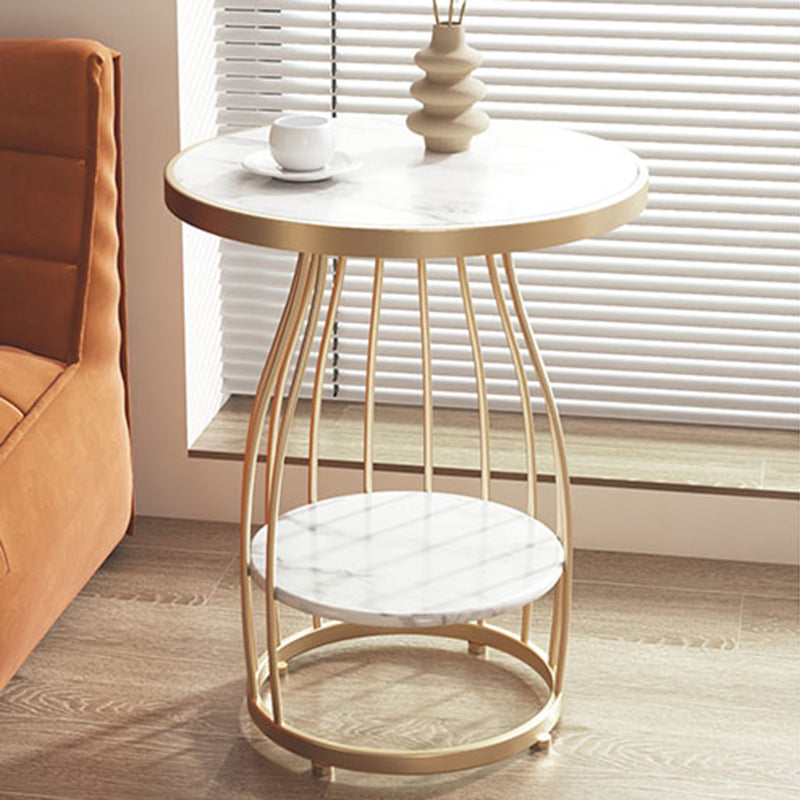Modern Frame Side Table Slate Round Sofa End Table with Storage