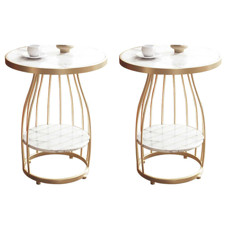 Modern Frame Side Table Slate Round Sofa End Table with Storage