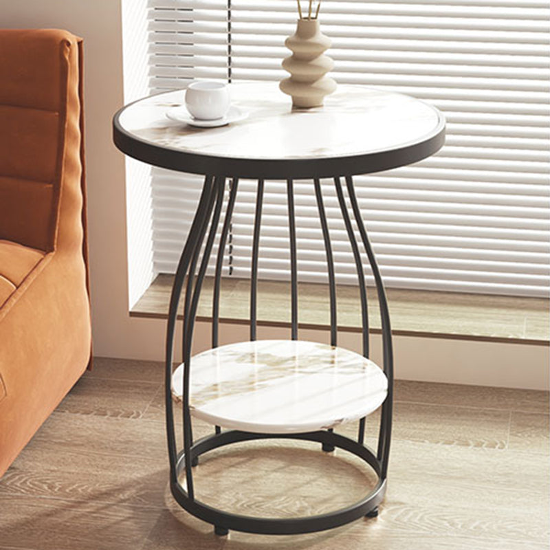 Modern Frame Side Table Slate Round Sofa End Table with Storage