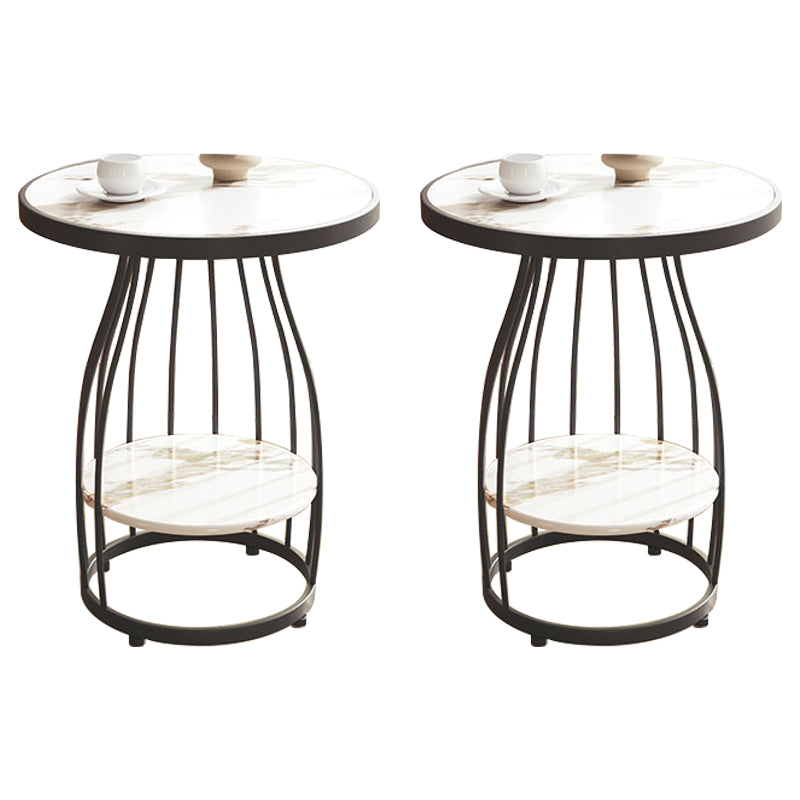 Modern Frame Side Table Slate Round Sofa End Table with Storage