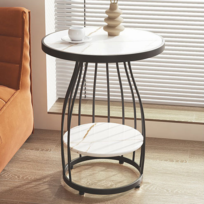 Modern Frame Side Table Slate Round Sofa End Table with Storage