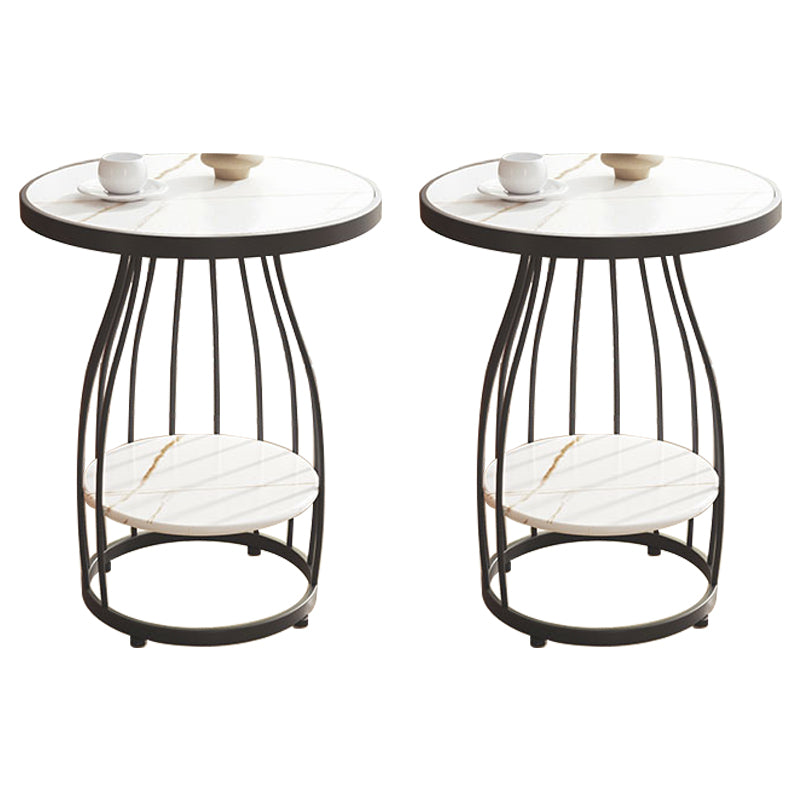 Modern Frame Side Table Slate Round Sofa End Table with Storage