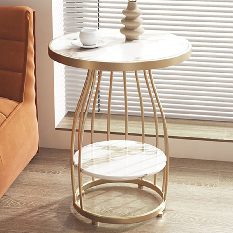 Modern Frame Side Table Slate Round Sofa End Table with Storage