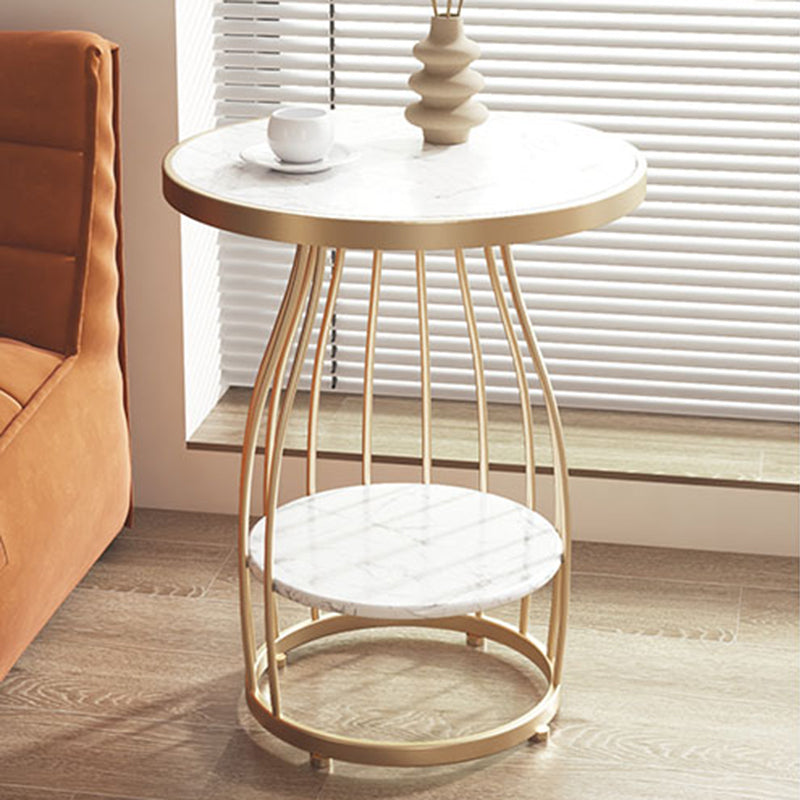 Modern Frame Side Table Slate Round Sofa End Table with Storage