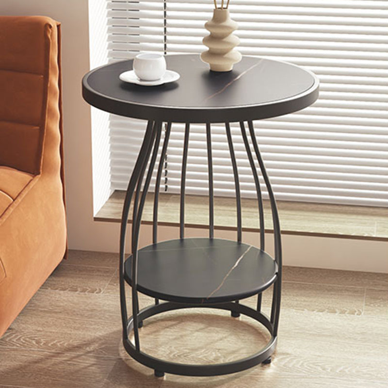 Modern Frame Side Table Slate Round Sofa End Table with Storage
