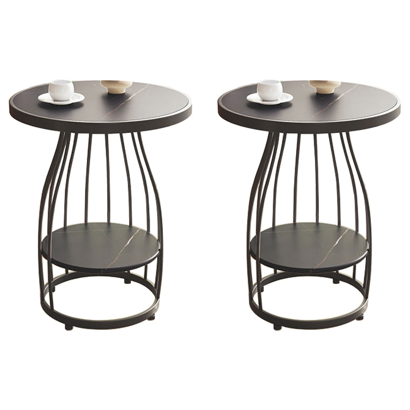 Modern Frame Side Table Slate Round Sofa End Table with Storage