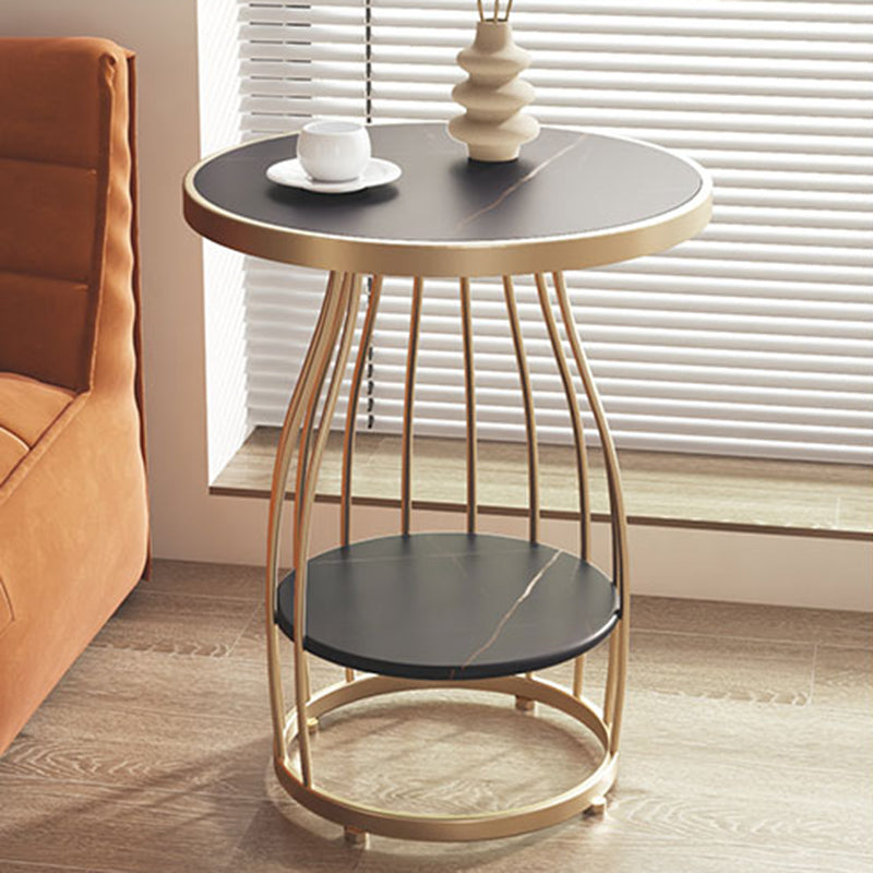Modern Frame Side Table Slate Round Sofa End Table with Storage