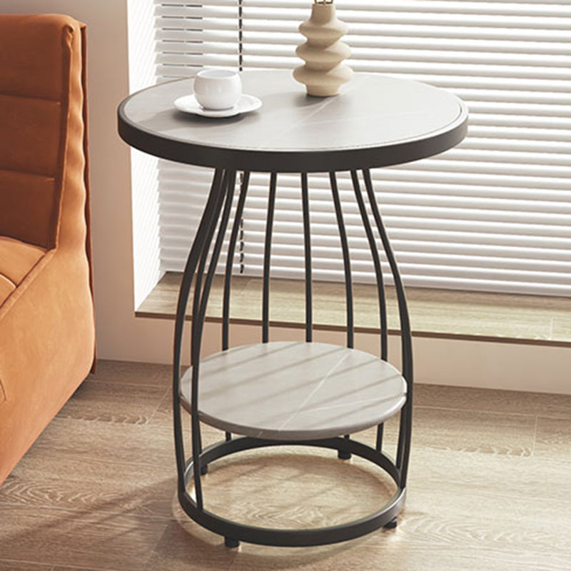 Modern Frame Side Table Slate Round Sofa End Table with Storage