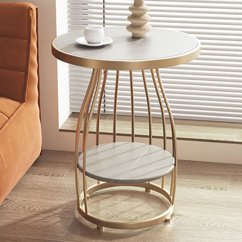 Modern Frame Side Table Slate Round Sofa End Table with Storage