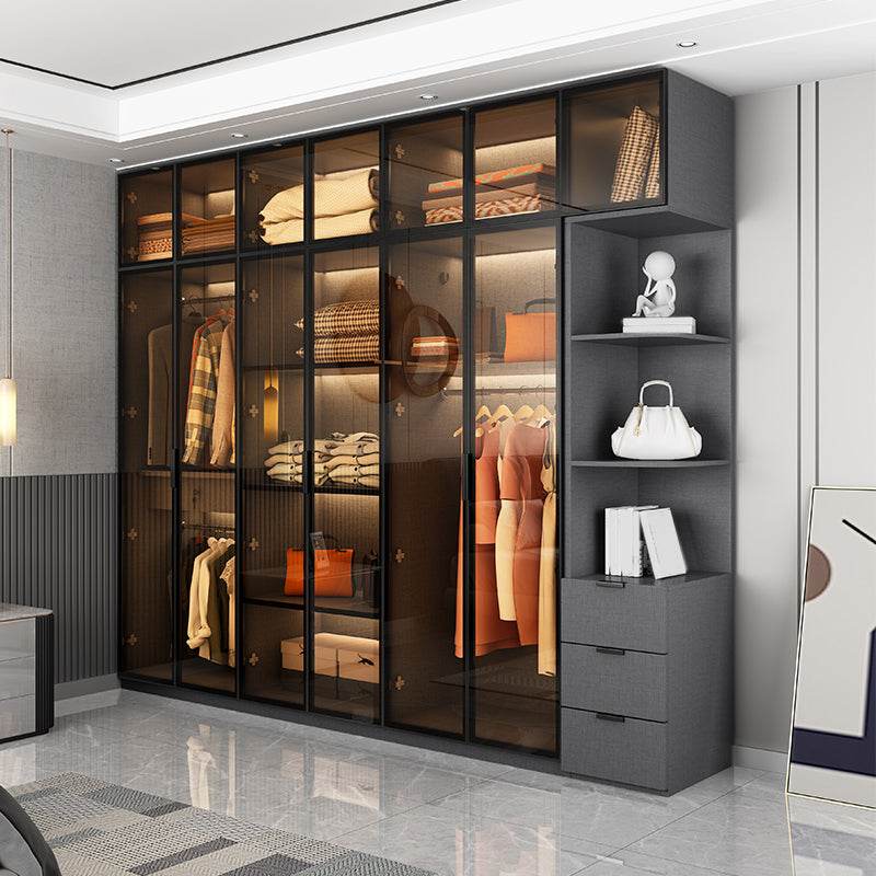 Contemporary Style Wardrobe Gray Colour Wooden Wardrobe Closet