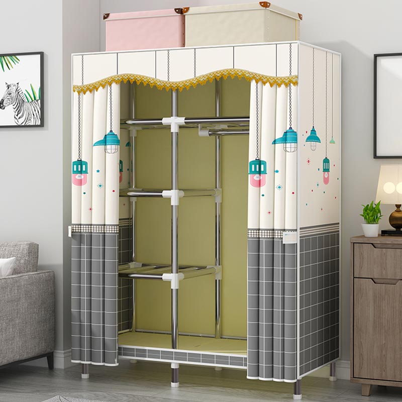Contemporary Style Wardrobe Metal Clothes Rail Included Wardrobe Closet