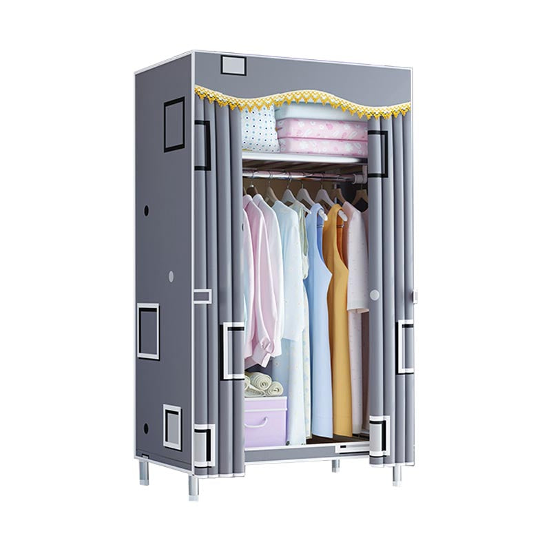 Contemporary Style Wardrobe Metal Clothes Rail Included Wardrobe Closet