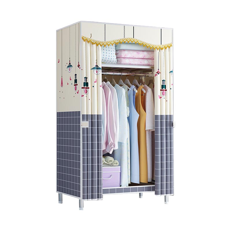 Contemporary Style Wardrobe Metal Clothes Rail Included Wardrobe Closet