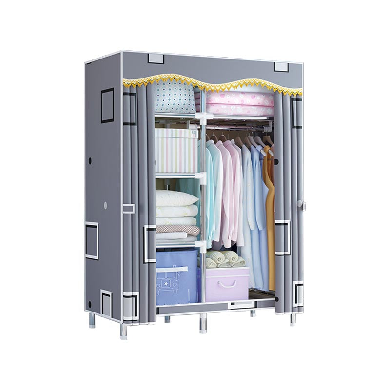 Contemporary Style Wardrobe Metal Clothes Rail Included Wardrobe Closet