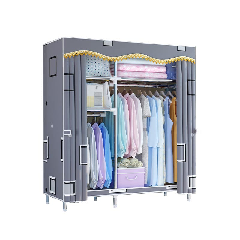 Contemporary Style Wardrobe Metal Clothes Rail Included Wardrobe Closet
