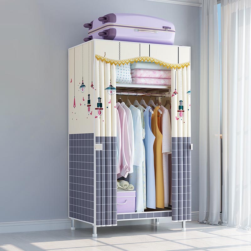 Contemporary Style Wardrobe Metal Clothes Rail Included Wardrobe Closet
