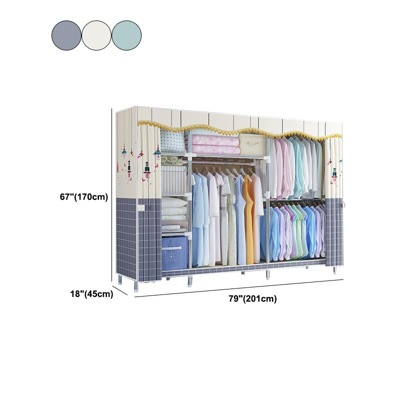 Contemporary Style Wardrobe Metal Clothes Rail Included Wardrobe Closet