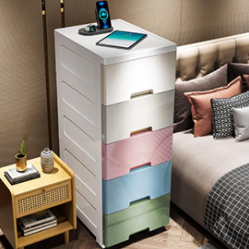 Contemporary Storage Cabinet Plastic Wardrobe Armoire with Drawer