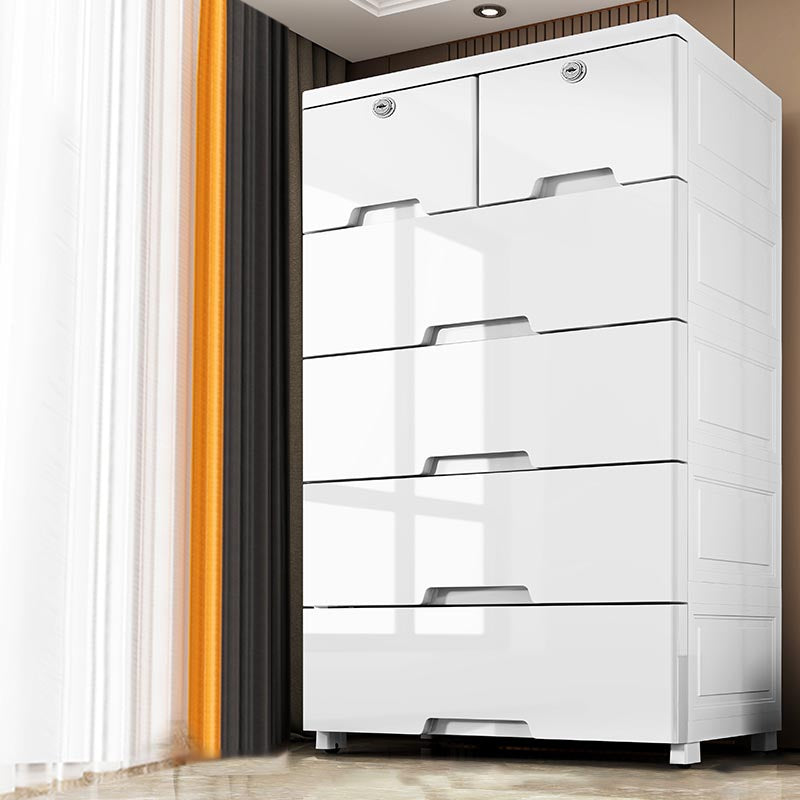 White Plastic Wardrobe Armoire Contemporary Storage Cabinet with Drawer