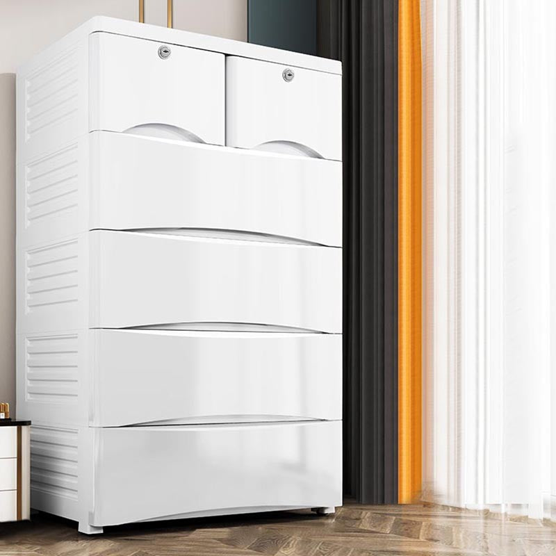 White Plastic Wardrobe Armoire Contemporary Storage Cabinet with Drawer