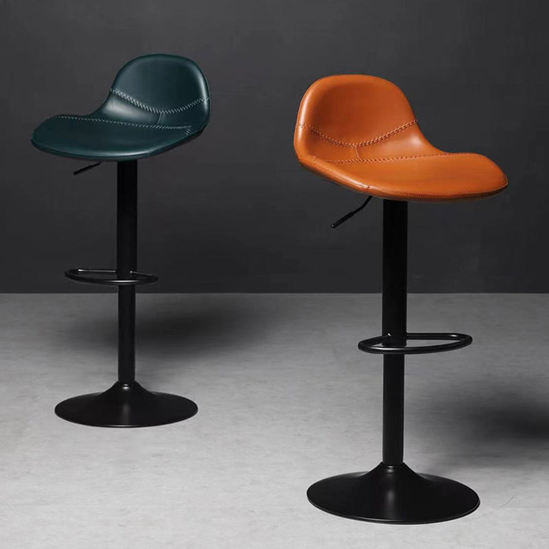 Contemporary Adjustable Height Barstool Faux Leather Swivel Bar Stools