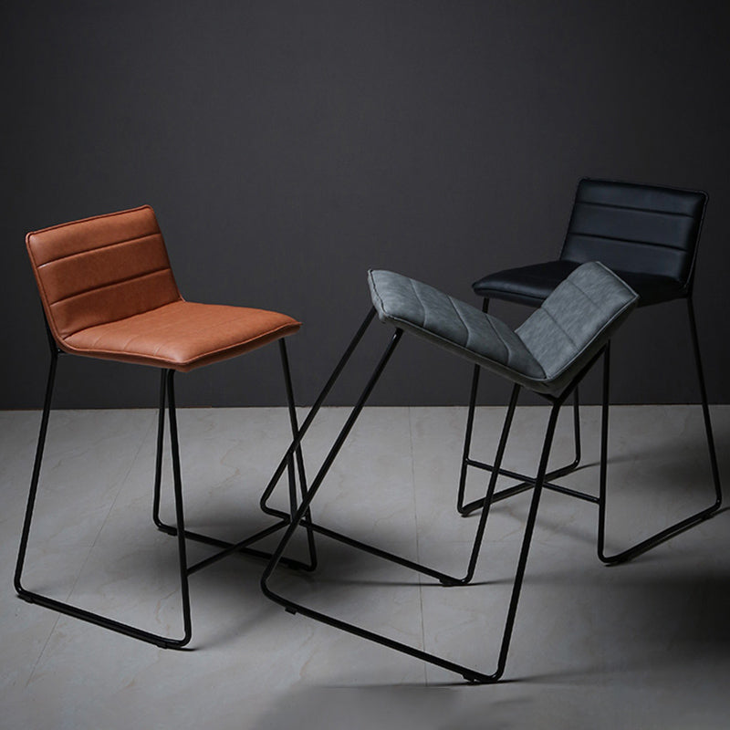 Scandinavian Black Iron Base Barstool Fabric and Faux Leather Bar Stools
