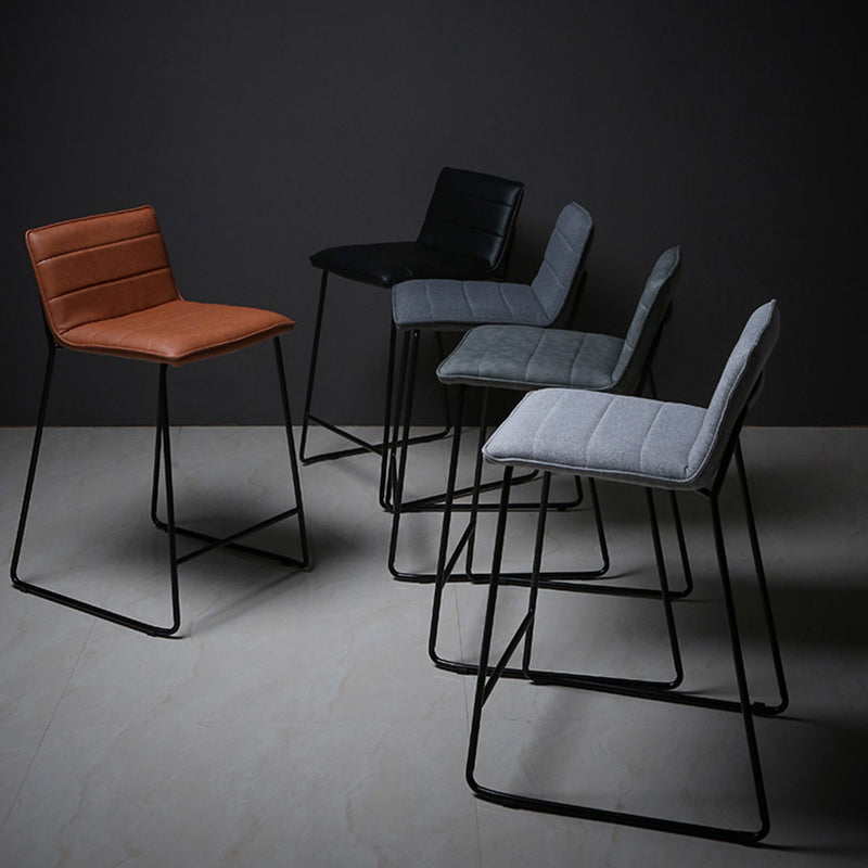 Scandinavian Black Iron Base Barstool Fabric and Faux Leather Bar Stools