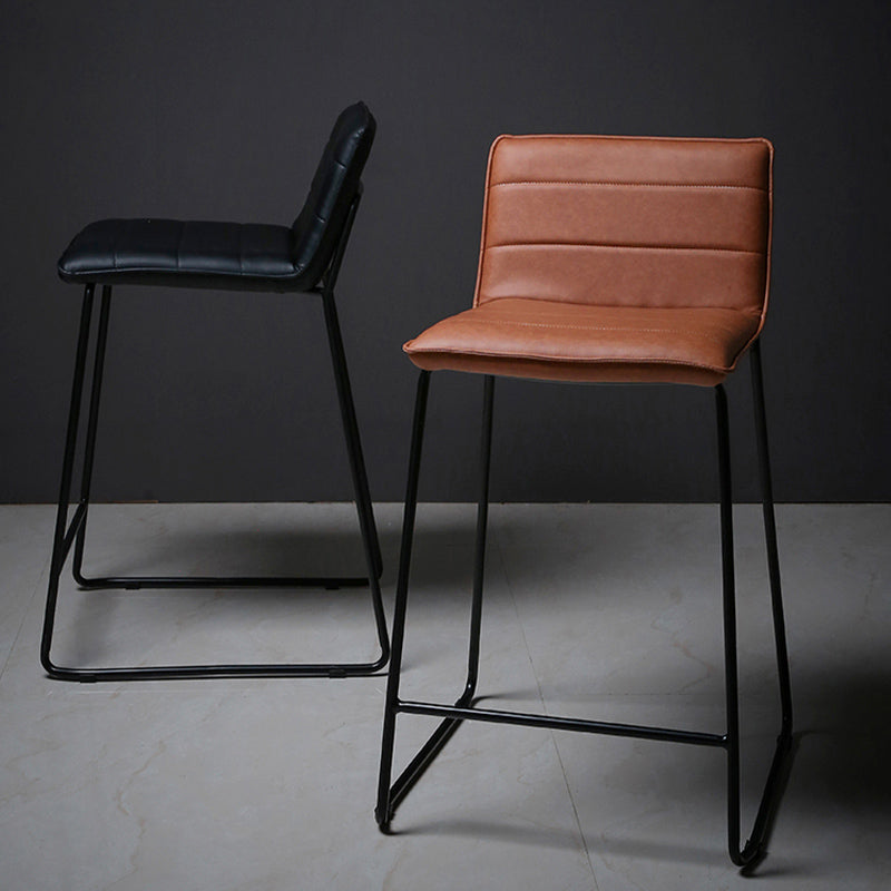 Scandinavian Black Iron Base Barstool Fabric and Faux Leather Bar Stools