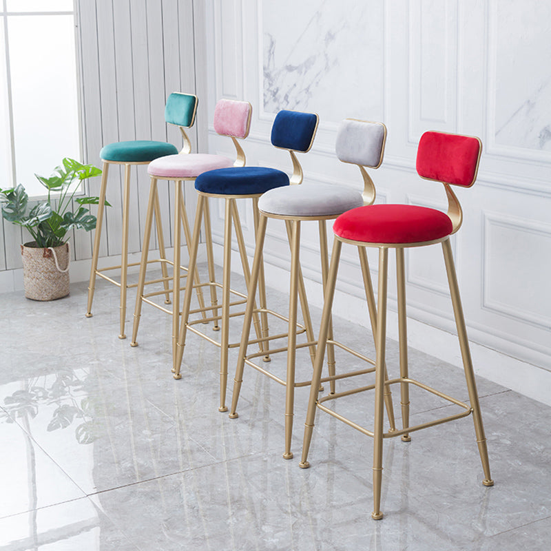 Scandinavian Footrest Bar Stools Fabric Round Seat Barstool with 4 Gold Iron Legs