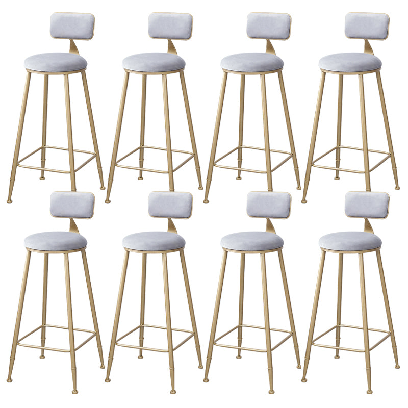 Scandinavian Footrest Bar Stools Fabric Round Seat Barstool with 4 Gold Iron Legs
