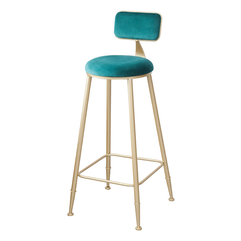 Scandinavian Footrest Bar Stools Fabric Round Seat Barstool with 4 Gold Iron Legs