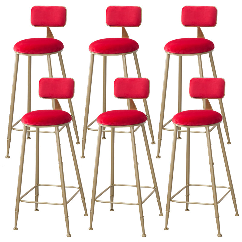 Scandinavian Footrest Bar Stools Fabric Round Seat Barstool with 4 Gold Iron Legs