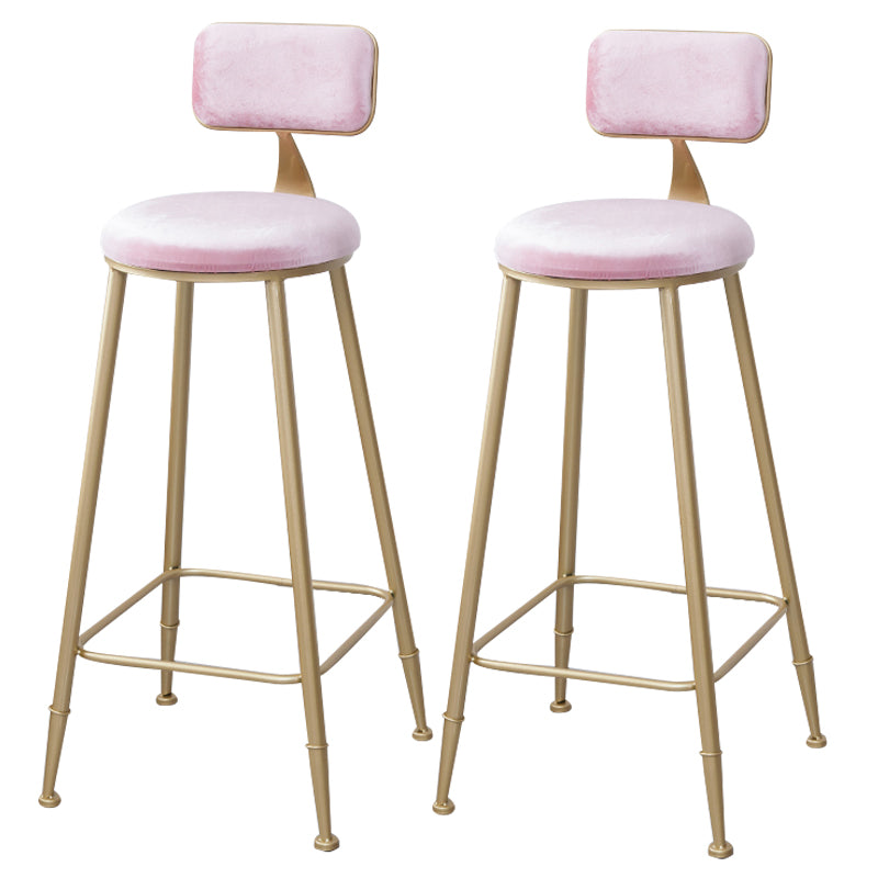 Scandinavian Footrest Bar Stools Fabric Round Seat Barstool with 4 Gold Iron Legs