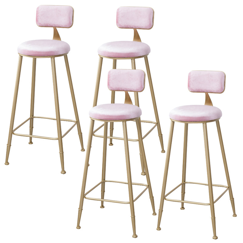 Scandinavian Footrest Bar Stools Fabric Round Seat Barstool with 4 Gold Iron Legs