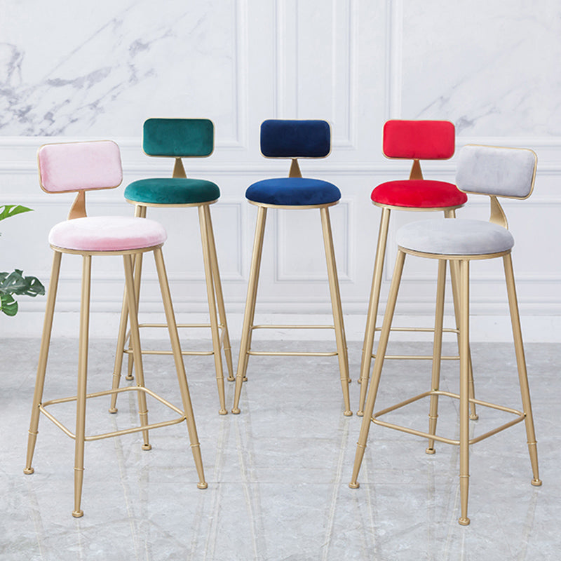 Scandinavian Footrest Bar Stools Fabric Round Seat Barstool with 4 Gold Iron Legs